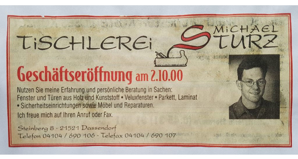 Anzeige zur Geschäftseröffnung am 2.10.2000